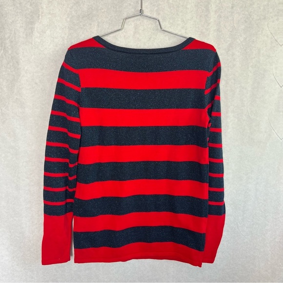 Tommy Hilfiger Womens Sweater Red Blue Striped Sparkle Knit Pullover Size S - Picture 8 of 8